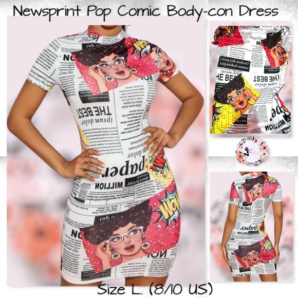 The MBM Boutique Dresses & Skirts - 🆕Newsprint Pop Comic Body Con Dress Size L